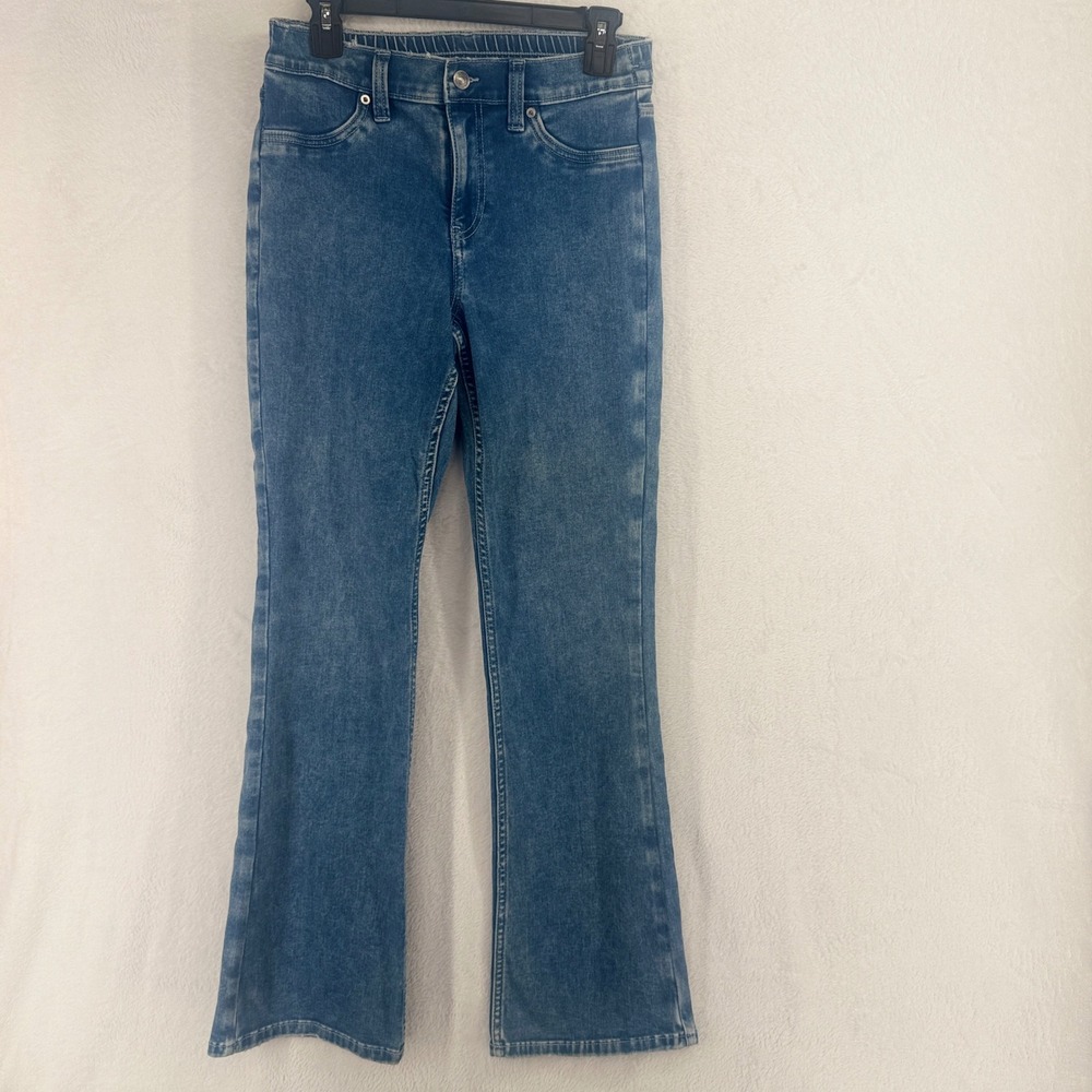 Aerie High Rise Pull On Chambray Pants Womens S P Blue Flare Soft‎ Denim 0439